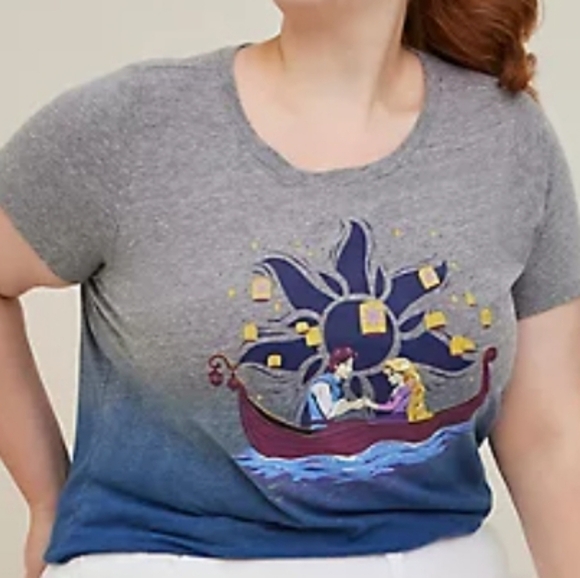 Torrid Disney Tangled Rapunzel And Flynn Dip Dye t-shirt grey blue 1X - Picture 8 of 8